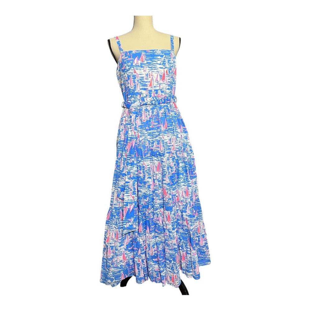 Lilly Pulitzer Sail Boat Vibrant Blue and Pink Maxi Dress Size 10 - Picture 11 of 13
